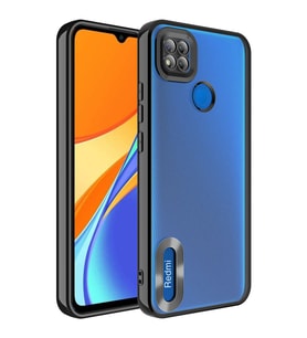 Xiaomi Redmi 10A Kılıf Logo Yeri Açık Kamera Lens Korumalı Renkli Kenarlı Şeffaf Silikon (Siyah)
