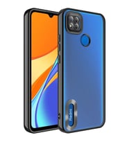 Xiaomi Redmi 10A Kılıf Logo Yeri Açık Kamera Lens Korumalı Renkli Kenarlı Şeffaf Silikon (Siyah)