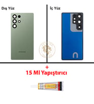 Samsung S25 Ultra Yeşil Arka Pil Kapağı Batarya Kapağı Lazer Kesim + B-7000 Yapıştırıcı