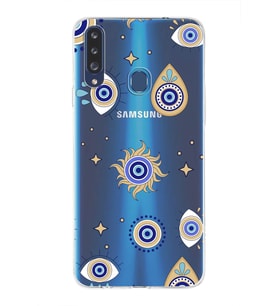 PrintiFy Samsung Galaxy A20s ile Uyumlu 1mm Slim Fit Nazar Boncuğu 5 Baskılı Şeffaf  Kılıf