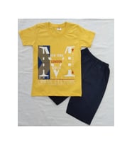 Aybeyce Newyork London Berlin Baskılı 9-12 Yaş Erkek Çocuk Şort-Tshirt Takım (Sarı)