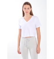 Maraton Regular Kadın V Yaka  Beyaz- Crop Top
