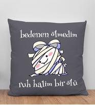 BK Gift Ruh Halim Bir Ölü Tasarımlı Antrasit Kırlent Yastık, Arkadaşa Hediye, Ev Dekorasyonu, Ev Hediyesi-1