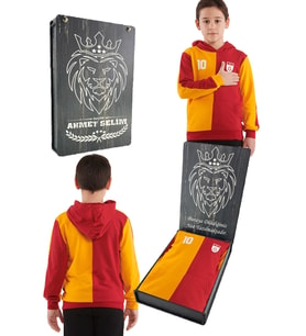 Galatasaray Orijinal Metin Oktay Kapüşonlu Çocuk Sweat Kişiye Özel Ahşap Kutulu (Sarı-Kırmızı)