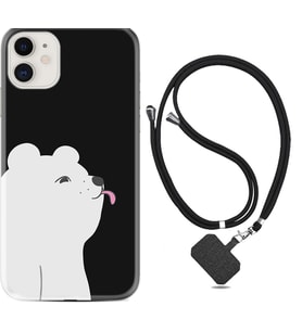 Apple iPhone 11 12 13 Mini Kılıf Boyun Askılı Silikon Panda Sevimli 1738