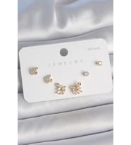 Pirinç Gold Renk Zirkon Taşlı Kuğu Model 925 Ayar Gümüş Çivi Kadın Küpe Seti (Altın)