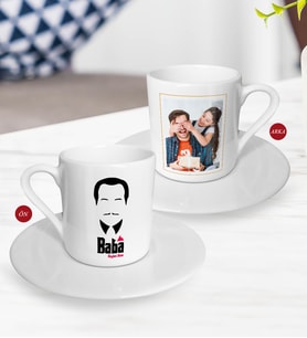 BK Gift Kişiye Özel Babalar Günü Hediyesi Fotoğraflı Türk Kahvesi Fincanı-15 (Beyaz)