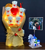 Sizlere Özel Fotoğraflı Led Işıklı Ayıcık Buketi & Değirmen Fotoğraf Tutucu