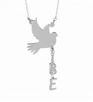 Kişiye Özel Kuşlu Harfli Plaka Ayar Gümüş Kolye