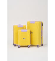 Sarı-Lila 3 lü Set Silikon Kırılmaz PP Valiz (Çok Renkli)