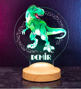 T-rex Dinozor Led Lamba, Erkek Çocuk Hediyesi, İsimli Çocuk Odası Gece Lambası, Doğum Günü Hediyesi