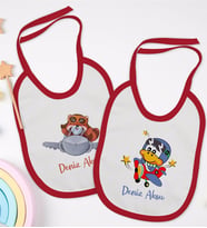 BK Kids Kişiye Özel Sevimli Pilot Tasarımlı 2’li Kırmızı Mama Önlüğü-1