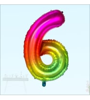6 Yaş Rakam Folyo Balon, 100 cm - Gökkuşağı