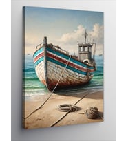 Kanvas Tablo Deniz Kenarında Eski Tekne