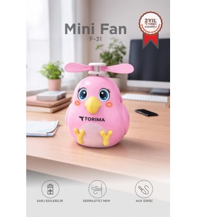 Torima Şarjlı El Vantilatörü Sevimli Kuş Figürlü Mini Taşınabilir Fan F31 Pembe