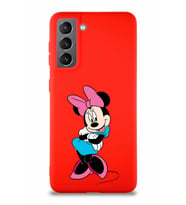 Samsung Galaxy S21 Soft Premier Kapak Minnie Mouse-D Tasarımlı Silikon Kılıf - Kırmızı (Şeffaf)
