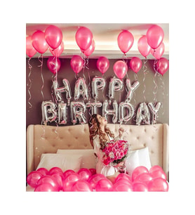 Gümüş Pembe Happy Birthday Folyo Set balon