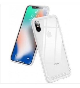 iPhone XR 6.1 Baseus Kenarları Silikon Cam Kılıf (Beyaz)
