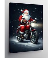 Kanvas Tablo Motosiklet Süren Noel Baba