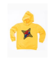 Spiderman baskılı örümcek adam kapüşonlu pamuklu kumaş çocuk sweatshirt (Sarı)