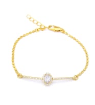 Altın Kaplama Ezme Zincirli Oval Zirkon Taşlı Kadın Bileklik BLK-501 (Gold)