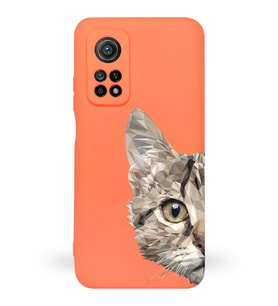 Xiaomi Mi 10T Uyumlu Lansman Kılıf Catface Tasarımlı İçi Kadife Kapak-Turuncu (Şeffaf)