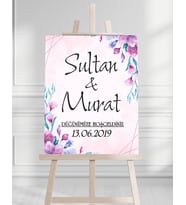 Söz Nişan Düğün İçin 50x70 Karşılama Panosu - Renkli Çiçek Tasarımlı 007