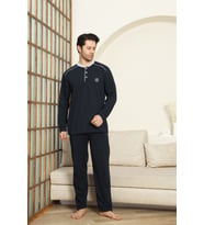 Erkek %100 Pamuklu Pijama Takımı-3 Düğmeli-12440 ENİSENA (Koyu Lacivert)