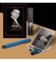 2026 Gazi Paşa Atatürk Ajandası Ayraç Kartpostal Kalem - Mavi (Siyah-Gümüş-Altın)