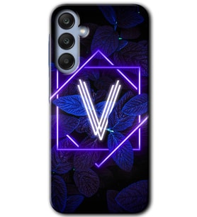 Galaxy A25 Kılıf HD Desen Baskılı Kılıf - Dark Neon Yaprak V Harfi