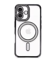Apple İphone 16 Plus Kılıf Joke Simli Magneticsafe Kılıf - Siyah