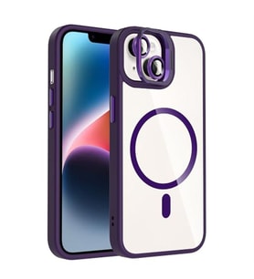 Coverzone iPhone 13 ile Uyumlu Z-Etro MagSafe Wireless ?arj Destekli, G��l� Manyetik Tutucu, Stand Olabilen, Kamera Lens Hediyeli Koruyucu K?l?f Derin Mor