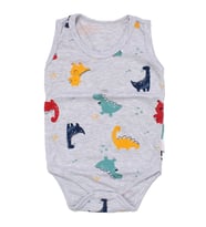 Erkek Bebek Gri Renkli Dino Baskılı Askılı Zıbın