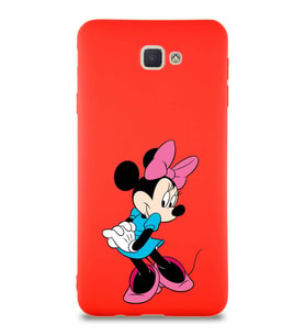 Samsung Galaxy J7 Prime 2 Soft Premier Kapak Minnie Mouse-F Tasarımlı Silikon Kılıf - Kırmızı (Şeffaf)