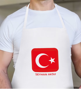 BK Gift Kişiye Özel İsimli Türk Bayraklı Beyaz Mutfak Önlüğü-1