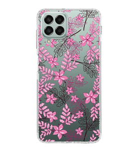 Samsung Galaxy M33 Kapak Floral Pembe Tasarımlı Şeffaf  Kılıf