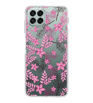Samsung Galaxy M33 Kapak Floral Pembe Tasarımlı Şeffaf  Kılıf