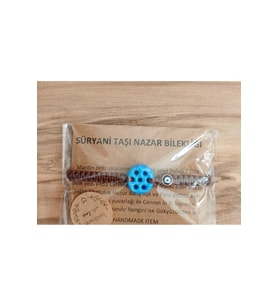 Yeni Süryani Taşı Nazar Unisex Ayarlanabilir Bileklik 6 Farklı Renk Seçeneği (Kahverengi-Mavi)
