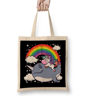 Adorable Unicorn Riding Narwhal Unicorn Of The Sea Bez Çanta Uzun Saplı