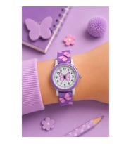 Kiz Cocuk Kelebek Desenli Pembe Kol Saati Renkli Rakamli Analog Cocuk Saati CKS11990 V2
