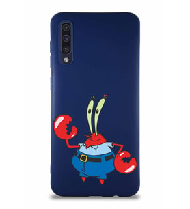 Samsung Galaxy A50S Soft Premier Kapak Bay Yengeç Tasarımlı Silikon Kılıf - Lacivert (Şeffaf)