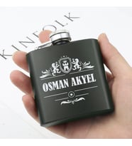 Kişiye Özel Paslanmaz Çelik Kanyak Matarası 6 Oz Yeşil