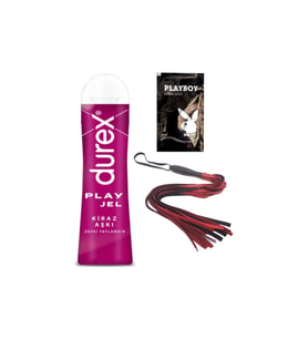 Durex Kiraz Aşkı 50 ml Jel + Kırmızı Püsküllü Deri Kırbaç + Hediye