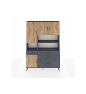 Arges Dolap 9 Raflı 4 Çekmeceli 4 Kapaklı 132x30x195 Antrasit-Çam/Antrasit
