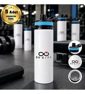 Logonuza Özel 5 Adet Askılı Alüminyum Su Matarası - 800 ml Kurumsal Matara