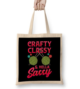 Cute Crafty, Classy & Hella Sassy Crochet Pun Bez Çanta Uzun Saplı