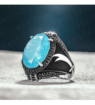 925 Ayar Gümüş Paraiba Taşlı Erkek Yüzük