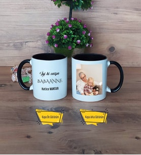 Babaanneye Hediye Kupa Bardak Siyah Fotoğraflı Anneler Günü Hediyesi