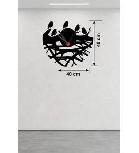 Dallarda Kuşlar Tasarım Ahşap Duvar Saati - 40X40 Cm Dekoratif Saat