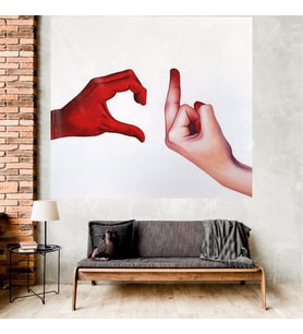 Sessiz Tepki Versiyon2 Leke Tutmaz Kadife Dokulu Kumaş Duvar Örtüsü Duvar Halısı Tapestry (Kırmızı-Bej)